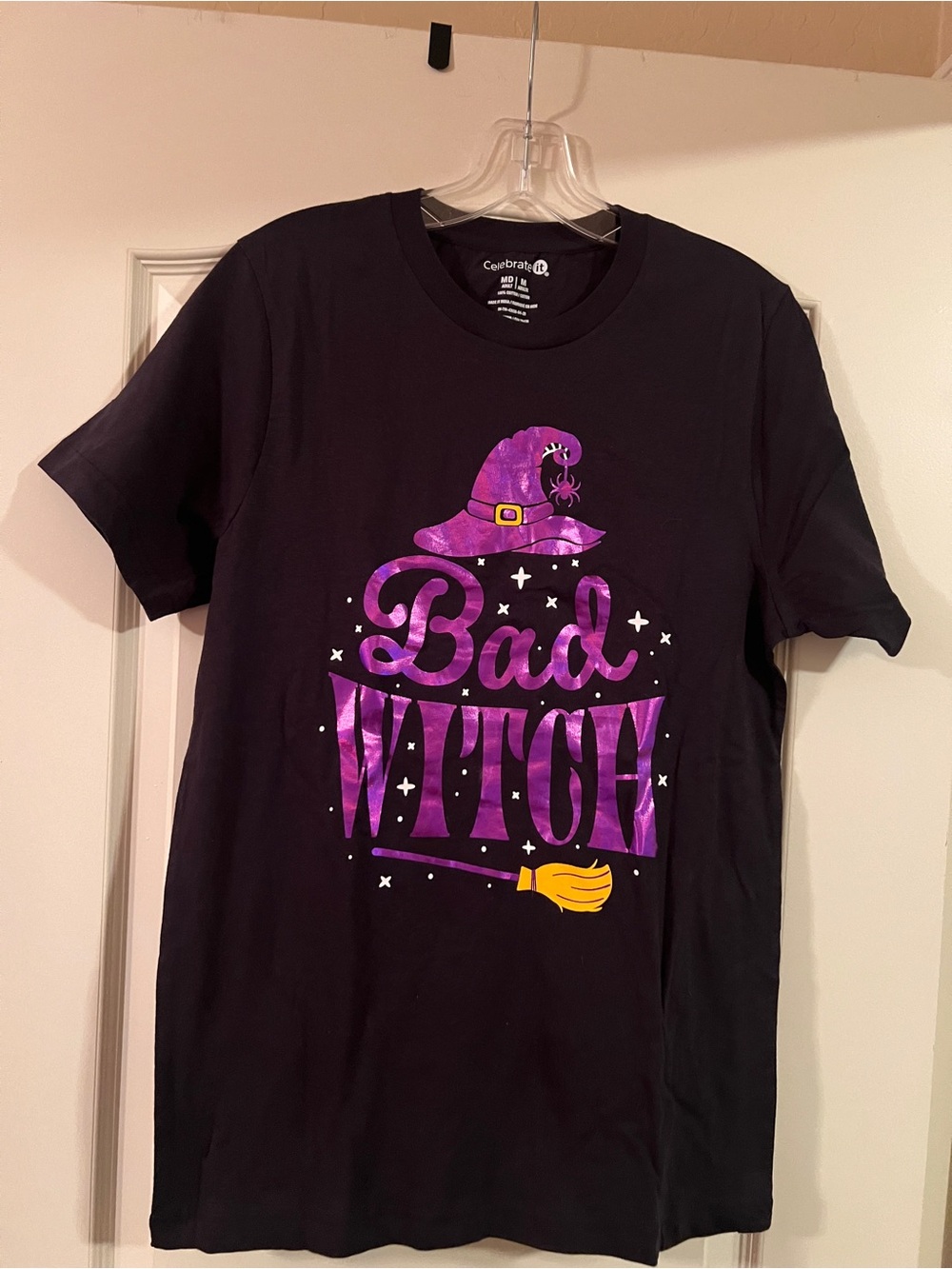 Celebrate it Bad Witch Halloween T-Shirt Black Purple Medium Cotton NWOT